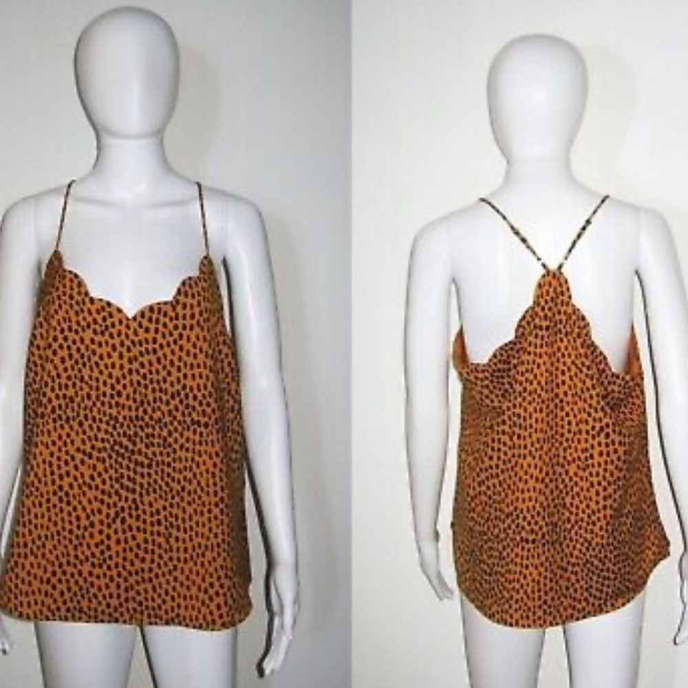 J Crew NWT Leopard Animal Print Spaghetti Strap Scallop Edge Cami Tank Top SZ 12